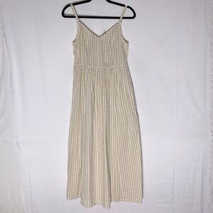 Old Navy Beige White Gingham Checkered Plaid Spaghetti Strap Maxi Dress Sundress
